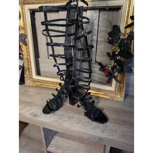 Womens Black Patent Leather Gladiator Knee High Sandals Open Toe Size US 9/EU 40